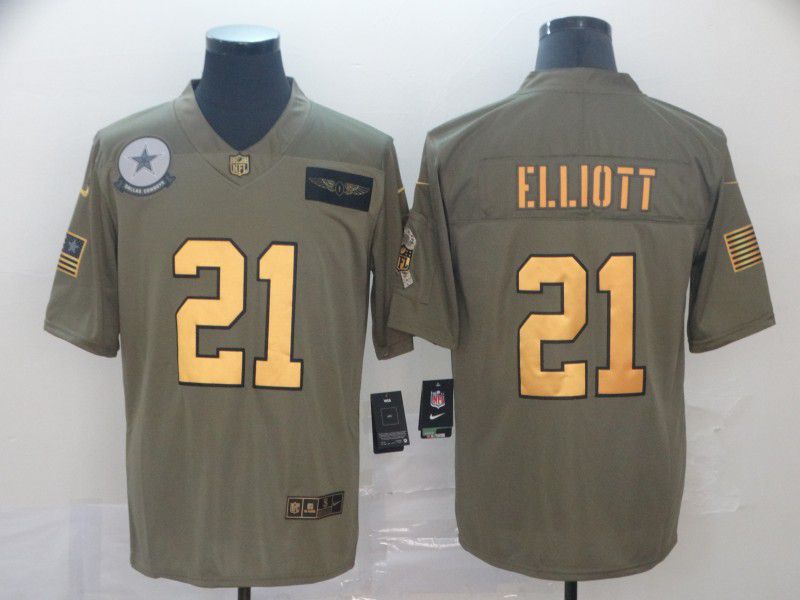 Men Dallas Cowboys #21 Elliott Gold Nike Olive Salute To Service Limited NFL Jersey